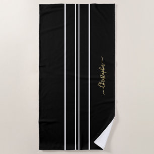 Serviette De Plage Piscine de bandes de course en noir blanc monogram