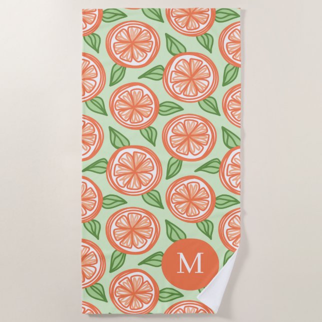 Serviette De Plage Piscine motif orange d'agrumes monogrammes (Devant)
