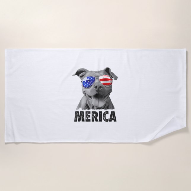 Serviette De Plage Pit Bull 4 juillet Merica Hommes Drapeau Américain (Devant)