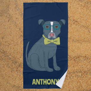 Serviette De Plage Pit Bull Chien Chien Portant Des Lunettes Personna