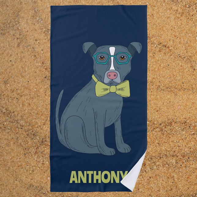 Serviette De Plage Pit Bull Chien Chien Portant Des Lunettes Personna (Créateur téléchargé)