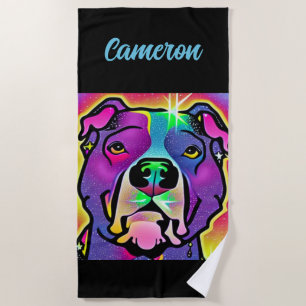 Serviette De Plage Pitbull Chien Pop Art Personnalisé
