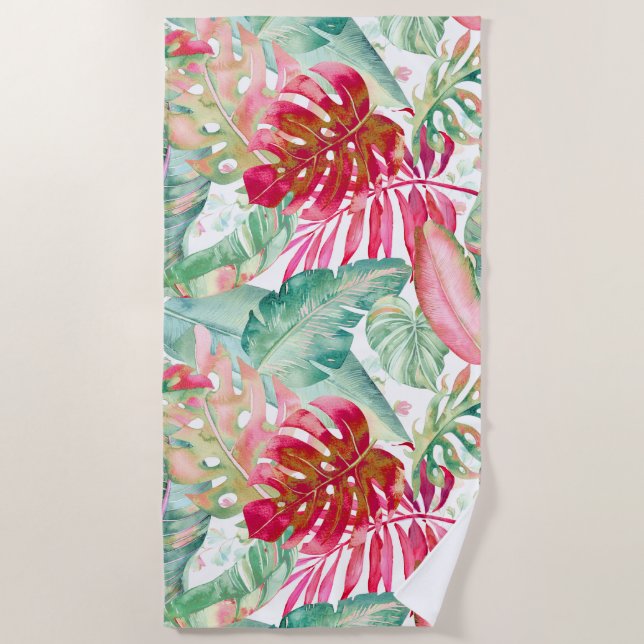 SERVIETTE DE PLAGE PIXDEZINES CHRISTMAS ROUGE TROPICAL FOLIS (Devant)