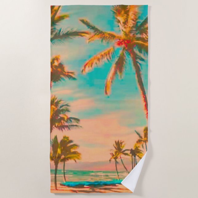 Serviette De Plage PixDezines Vintage Hawaiian Beach/Turquoise (Devant)