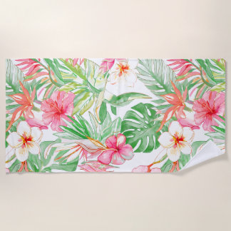 Serviette De Plage PixDezines Vintage Pastel H2 Floral Foliage Hawaï