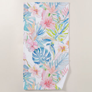 Serviette De Plage PixDezines Vintage Pastel H2 Hawaï Floral Feuillag