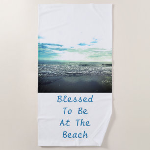 Serviette De Plage Plage Abstrait Modèle photo Typographie Bleu blanc