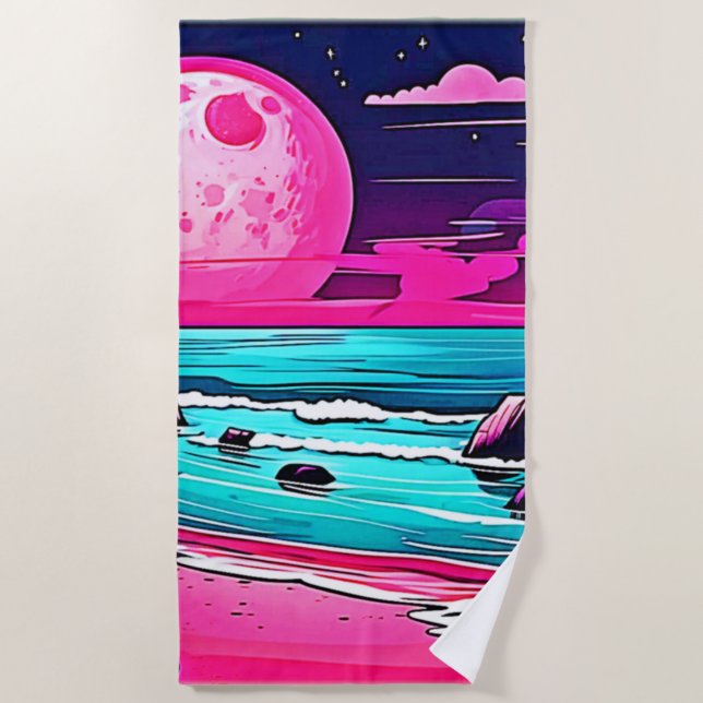 Serviette De Plage Plage animée de Pink Moon (Devant)