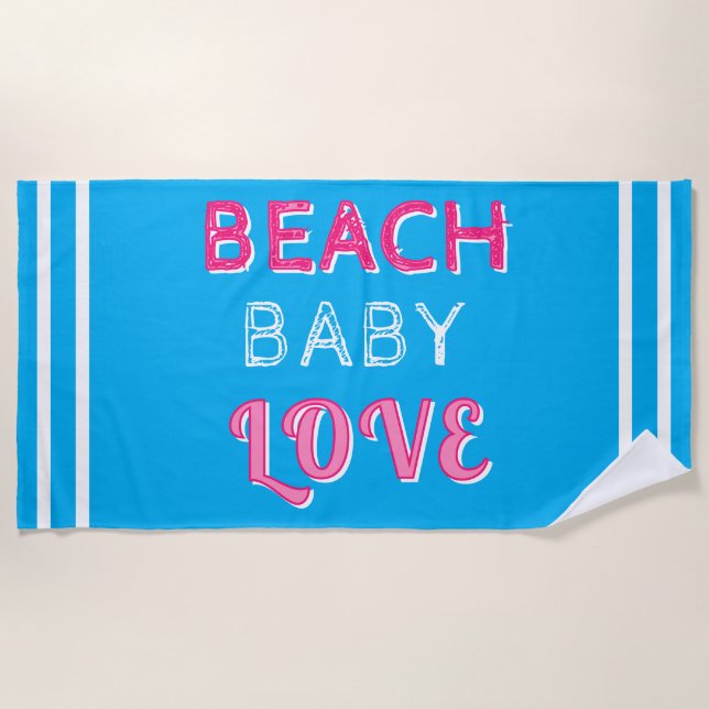 Serviette De Plage Plage blanche rose géométrique Bébé Amour (Devant)