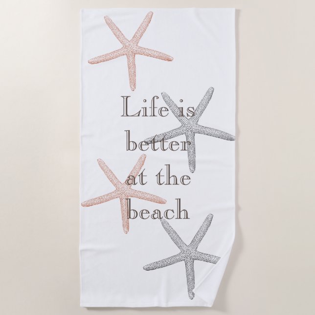 Serviette De Plage Plage Blue Peach Starfish (Devant)