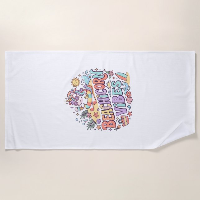 Serviette De Plage Plage de Licorne Vibes Fantaisiste Fond Blanc (Devant)