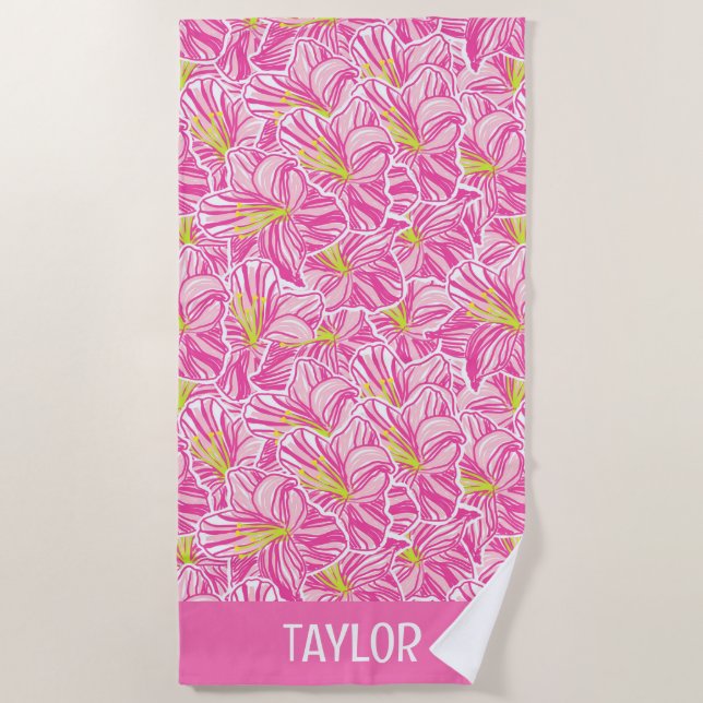 Serviette De Plage Plage De Palm De Plage Rose Hibiscus Fleurs (Devant)