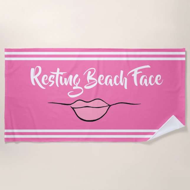 Serviette De Plage Plage de repos Face aux "lèvres" Hot Rose Beach Se (Devant)