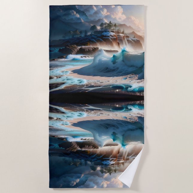 Serviette De Plage Plage Front Ocean Waves Paysage 1 (Devant)