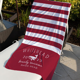 Serviette De Plage Plage Monogramme Rouge & Blanc Baleine Nautique