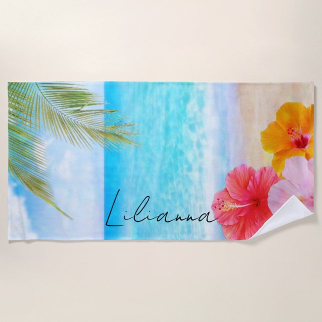 Serviette De Plage Plage personnalisée avec Hibiscus (Devant)