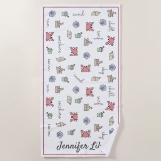 Serviette De Plage Plage personnalisée Château de sable Crabe Coquill
