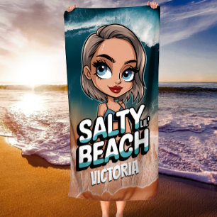 Serviette De Plage Plage Personnalisée Salée Lil' Chibi Océan Bleu
