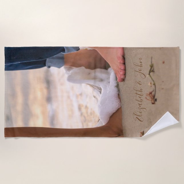 Serviette De Plage Plage,Pieds,Vagues - Personnalisé (Devant)
