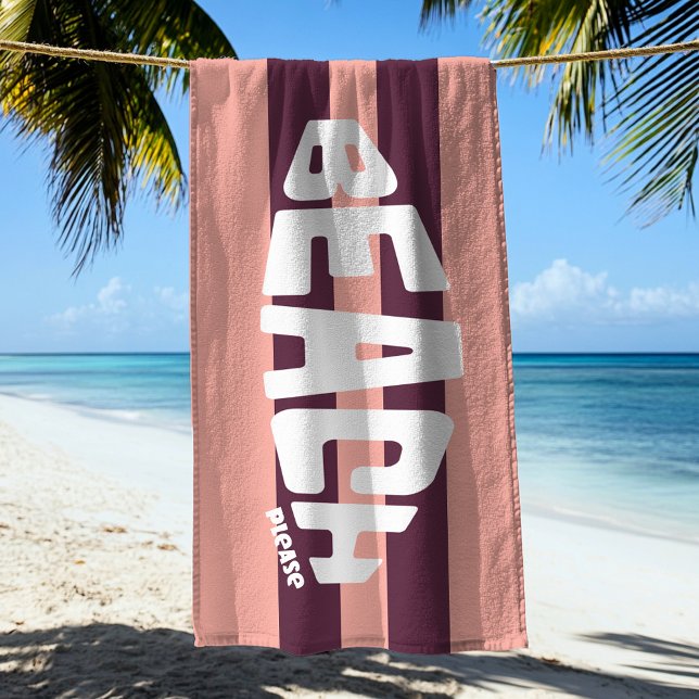 Serviette De Plage Plage Please Rose & Purple Striped Beach Serviette (Créateur téléchargé)