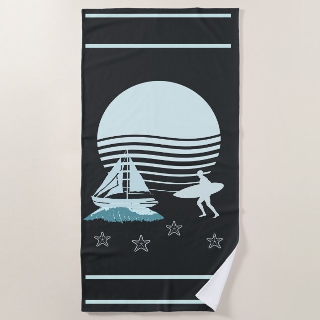 Serviette De Plage Plage Serviette avec phoque Bateau Plage paysage (Devant)