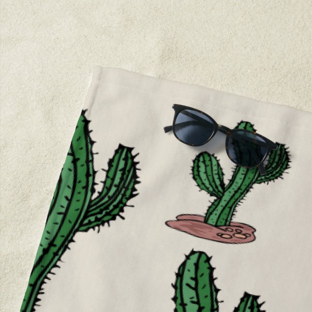 Serviette De Plage Plage Serviette Chat Poisson Cactus (En situation)