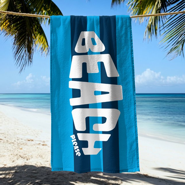 Serviette De Plage Plage S'il vous plaît Aqua & Navy Blue Striped Bea (Créateur téléchargé)