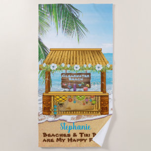 Serviette De Plage Plage Tiki Bar Blue Tropical Paysage Peinture