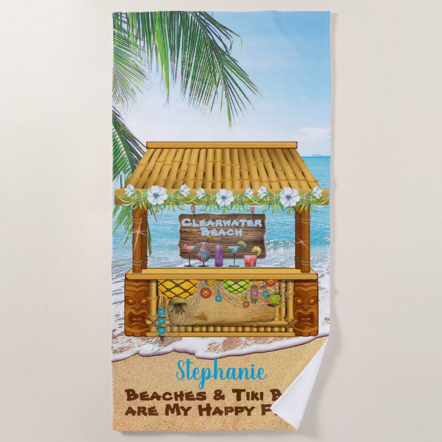 Serviette De Plage Plage Tiki Bar Blue Tropical Paysage Peinture (Devant)