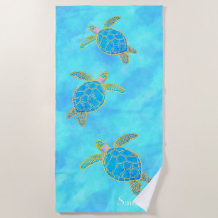Serviette De Plage Plage turquoise de tortue marine marine sur mesure