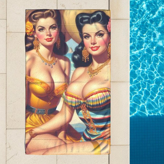 Serviette De Plage Plage Vintage Beauté filles (Créateur téléchargé)