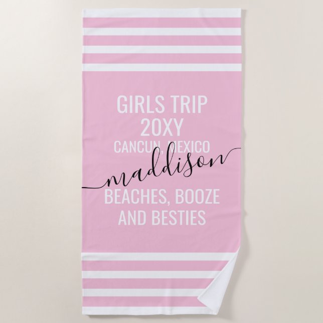 Serviette De Plage Plages Boissons Copines Séjour Filles Rose Personn (Devant)