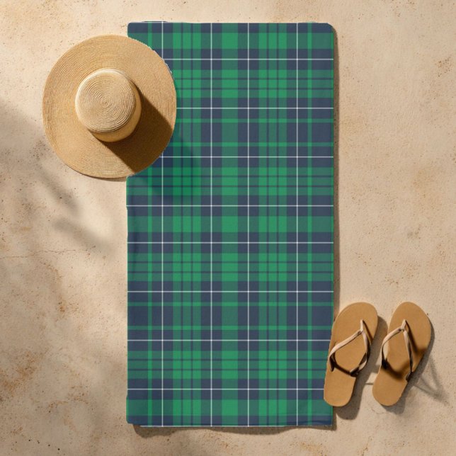 Serviette De Plage Plaid bleu vert classique (Classic Green Blue Plaid Beach Towel)