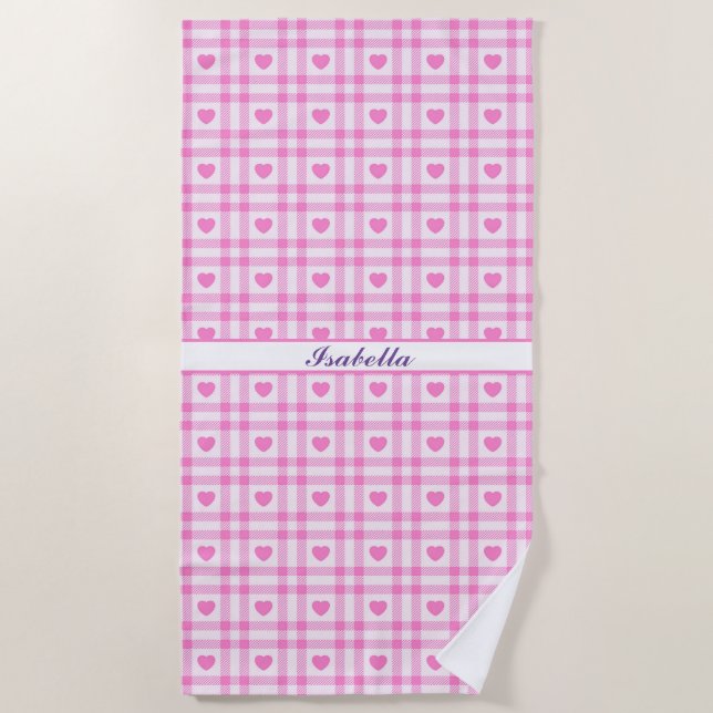 Serviette De Plage Plaid Modern Pink Heart Collection (Devant)