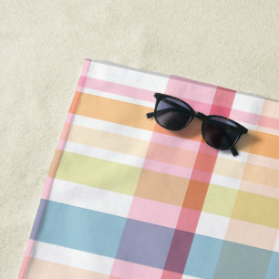 Serviette De Plage Plaid pastel brillant multicolore clan tartan