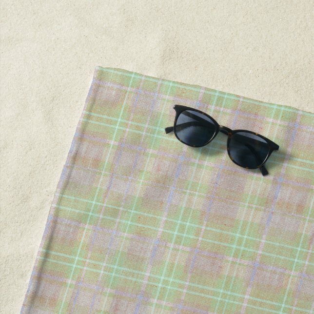 Serviette De Plage Plaid Vert Sauge Neutre Patiné (En situation)