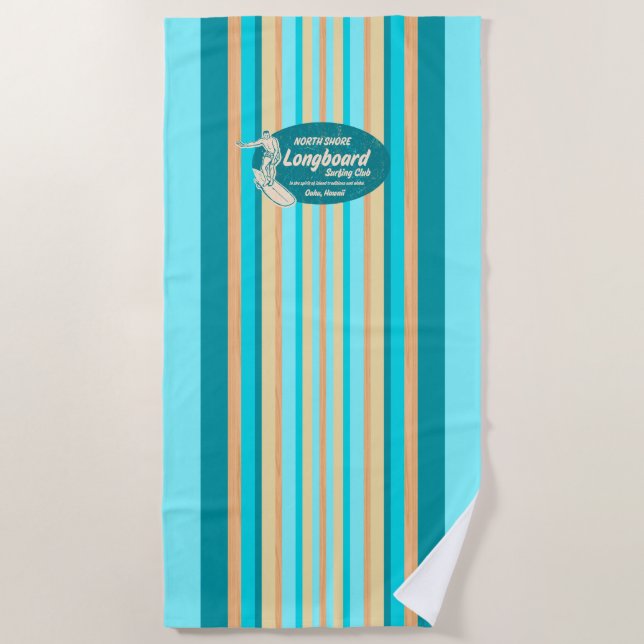 Serviette De Plage Planche de surf Pipeline Hawaiian rayée - Aqua (Devant)