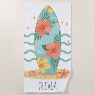 Serviette De Plage Planche de surf tropicale – Rêves d'hibiscus
