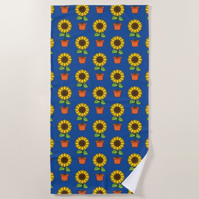 Serviette De Plage Plante de tournesol dans un pot (Devant)