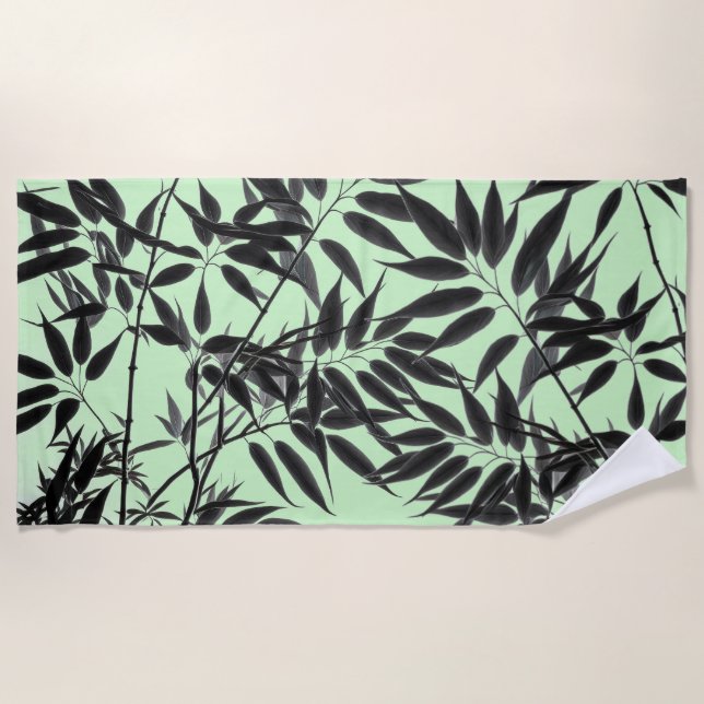 Serviette De Plage Plante en bambou noir et vert menthe (Devant)