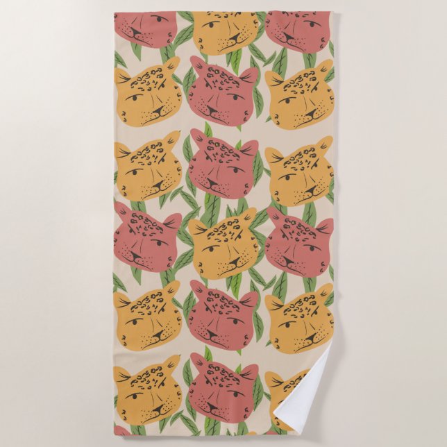 Serviette De Plage Plantes de la jungle du guépard  Végétation Corail (Devant)