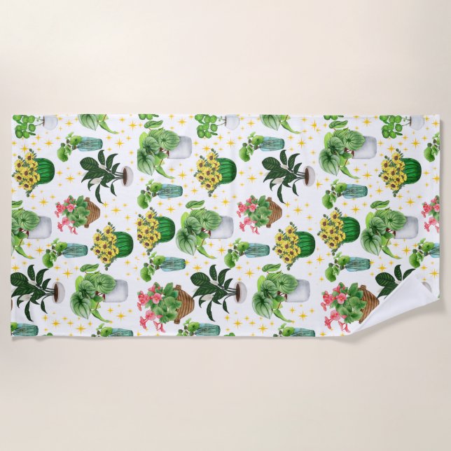 Serviette De Plage Plantes en pot fantaisistes sur une couverture (Devant)