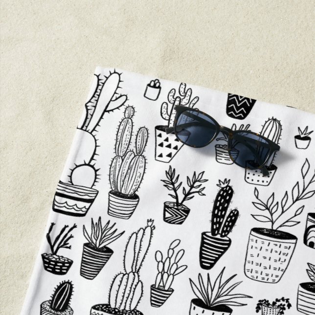 Serviette De Plage Plantes Pots Succulents & Cactus Motif artisanal (En situation)