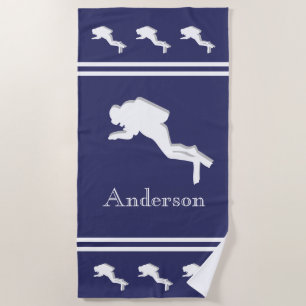 Serviette De Plage PLONGEURS DE SCUBA Monogramme White Navy Grey