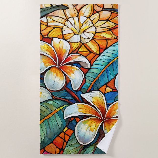 Serviette De Plage Plumeria en verre tendu sur orange (Devant)