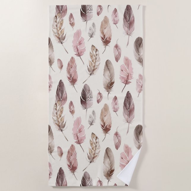 Serviette De Plage Plumes Brown roses (Devant)