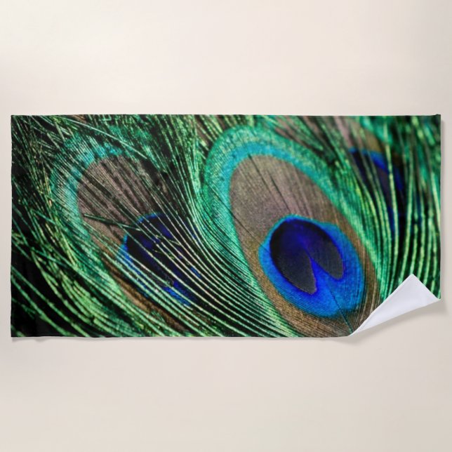 Serviette De Plage Plumes de paon chanceuses (Devant)