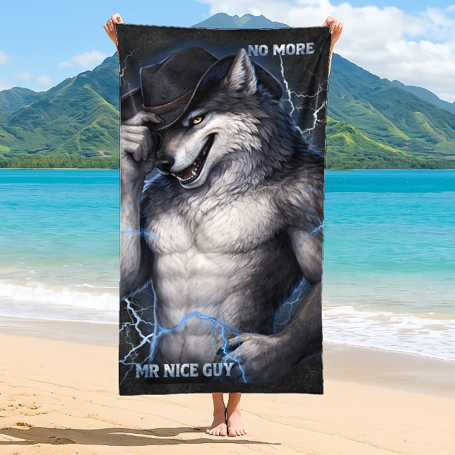 Serviette De Plage Plus de Monsieur Gentil Mec Drôle de Mème de Loup  (Créateur téléchargé)