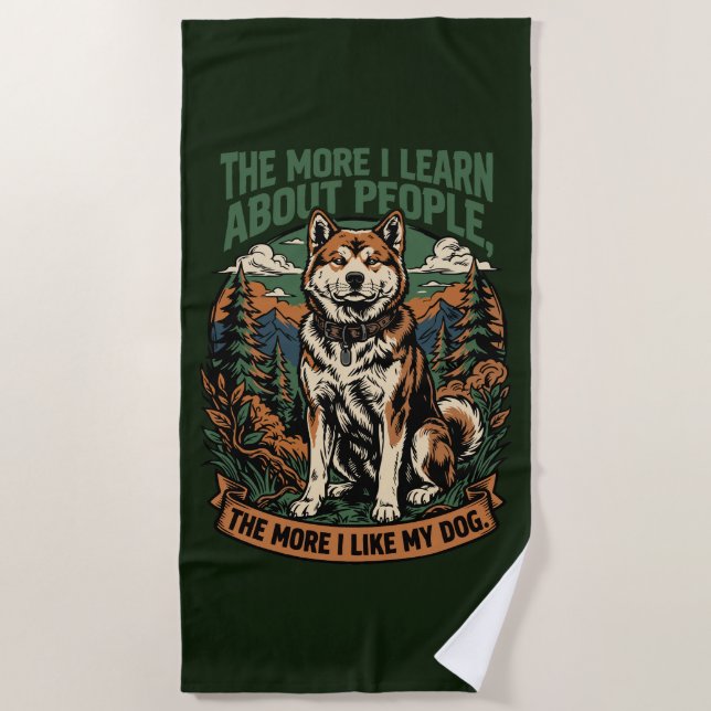 Serviette De Plage Plus j'aime mon chien (Devant)