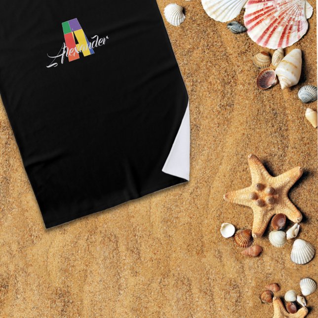 Serviette De Plage Plus mignon luxe couleur initiale A nom noir (Créateur téléchargé)